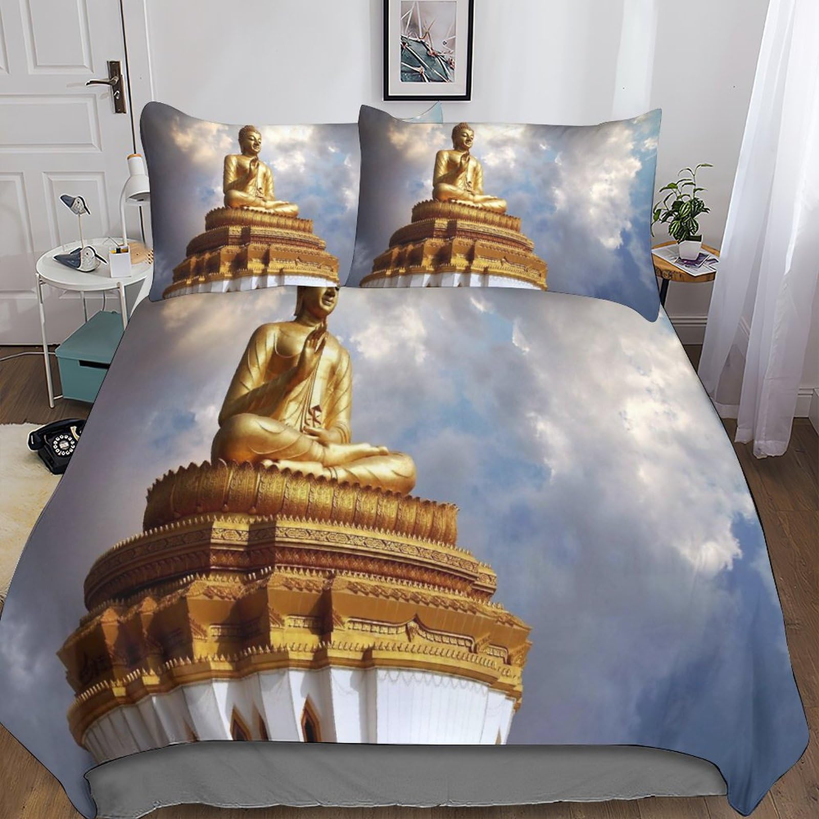 Housse de couette Bouddha en tissu doux anti-plis pour un lit toujours impeccable
