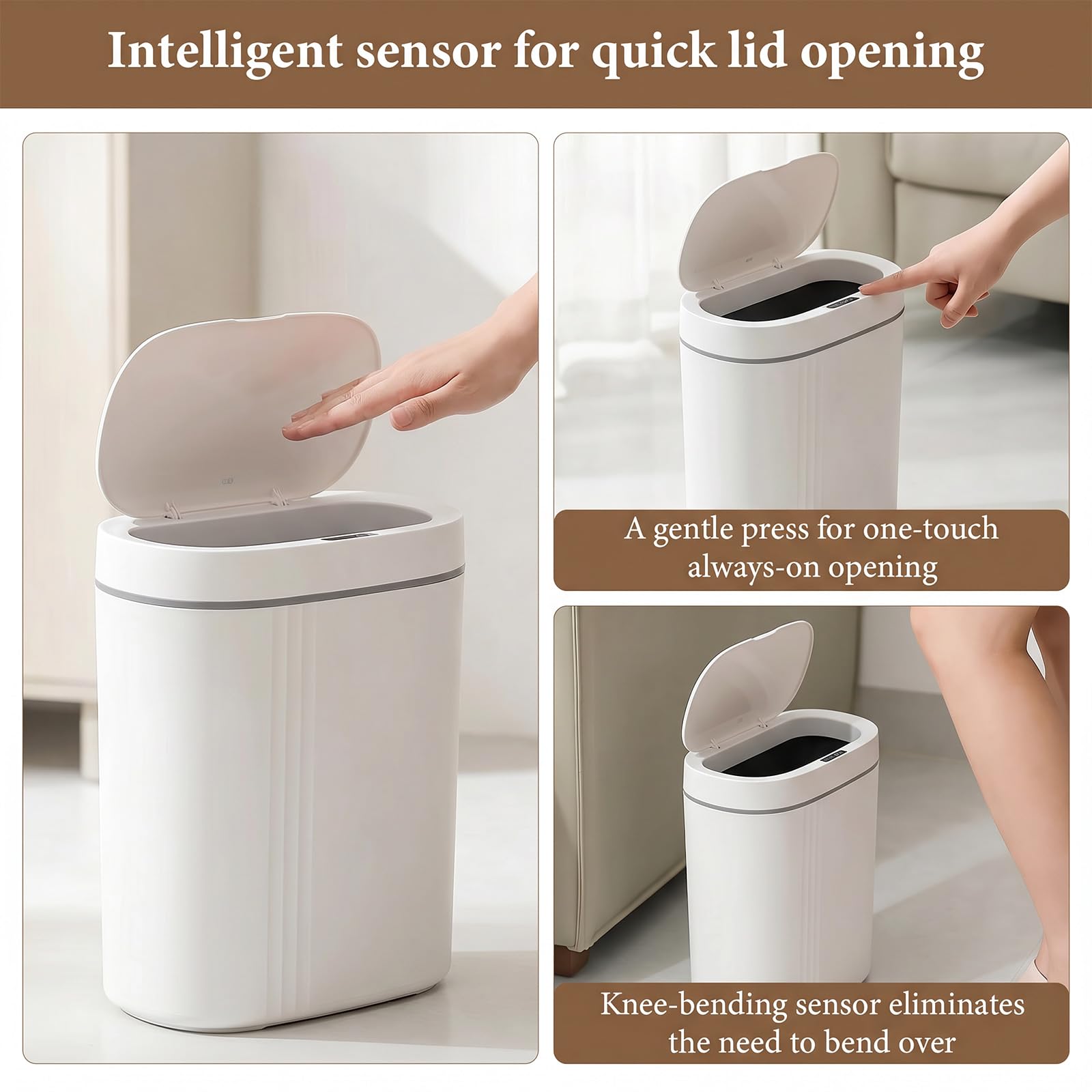 Pattumiera con sensore intelligente da 16 l, cestino da bagno sospeso con coperchio, ricaricabile e impermeabile, con sensore di movimento, sottile per armadio da cucina, camera da letto, ufficio