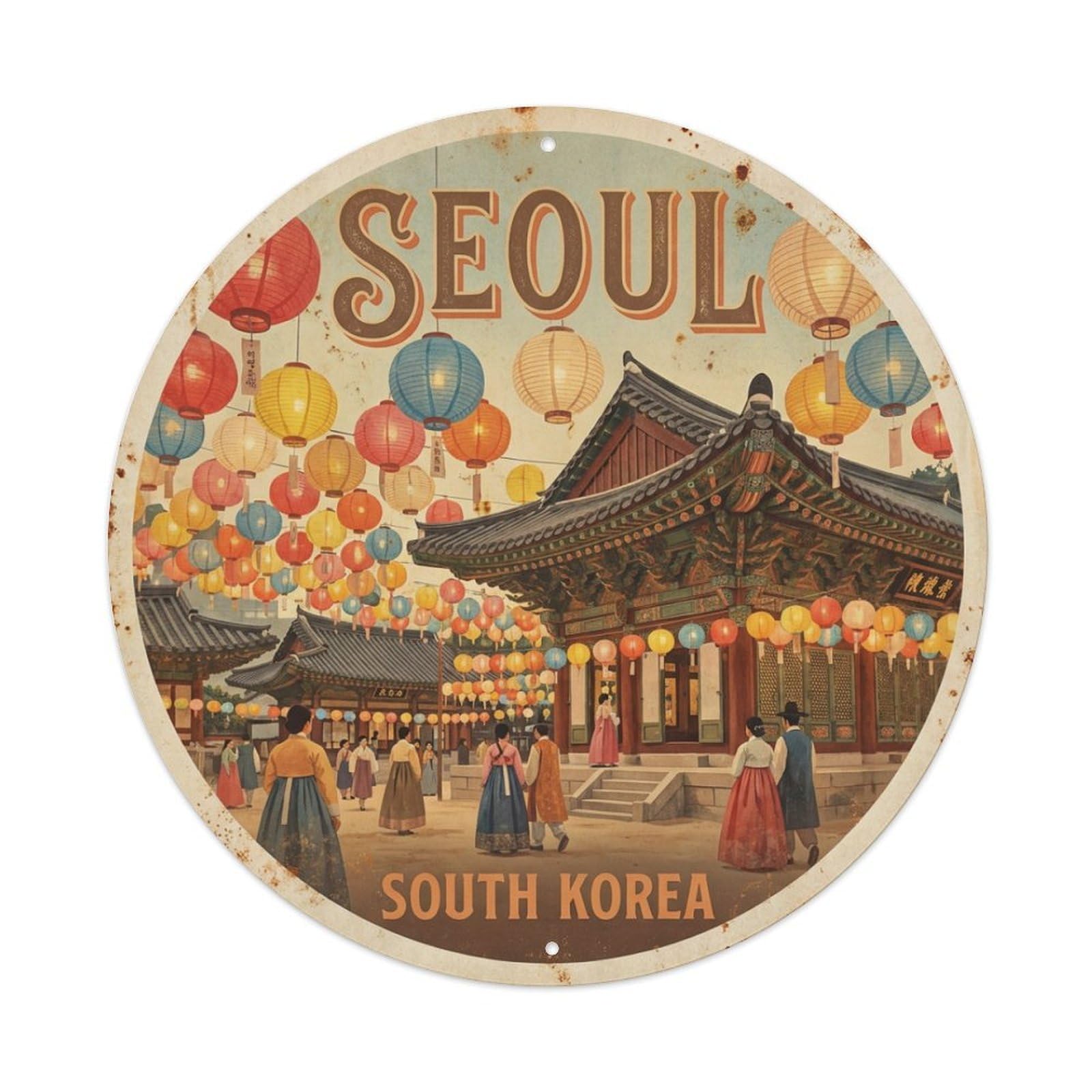Metal Tin Sign Vintage Travel Seoul Korea