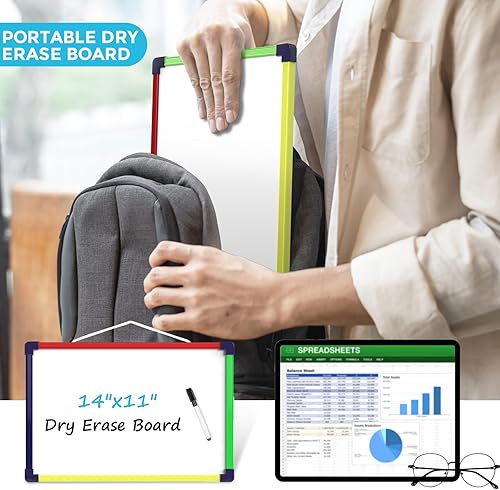 Vista 20 de MaxGear Pizarra blanca colgante de doble cara para pared, pizarra blanca colgante de 16 x 12 pulgadas, pequeña pizarra blanca de borrado en seco