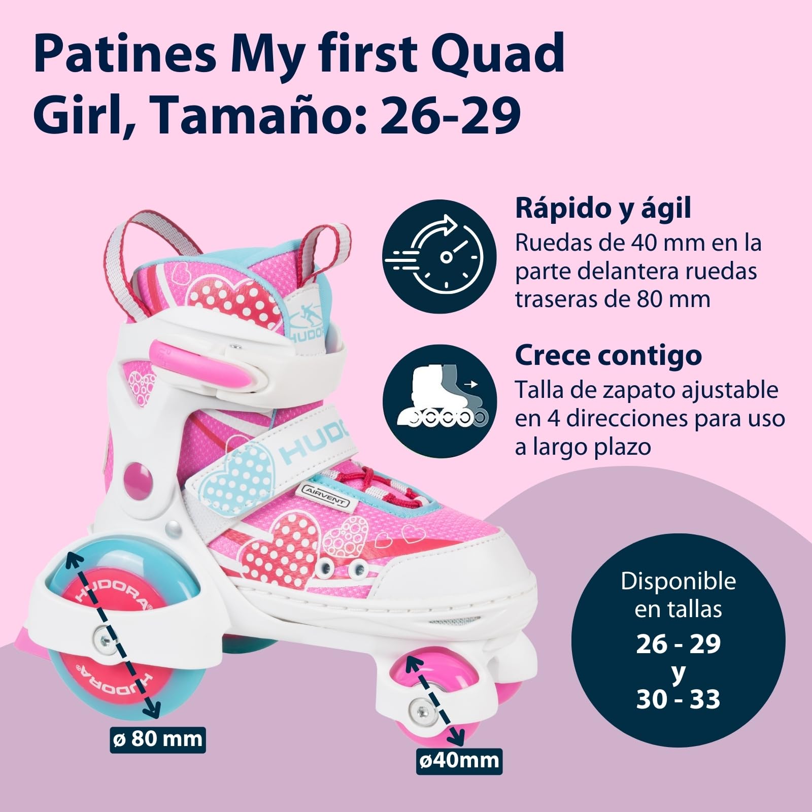 HUDORA Roller Skates My First Quad Patines para niños Ajustables hasta 20 kg Ruedas Grandes