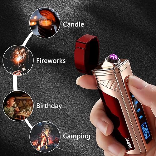 Miniatura 4 de Encendedor de plasma eléctrico sin llama de triple arco - Abridor USB 2 en 1 recargable con indicador digital de batería (rojo)