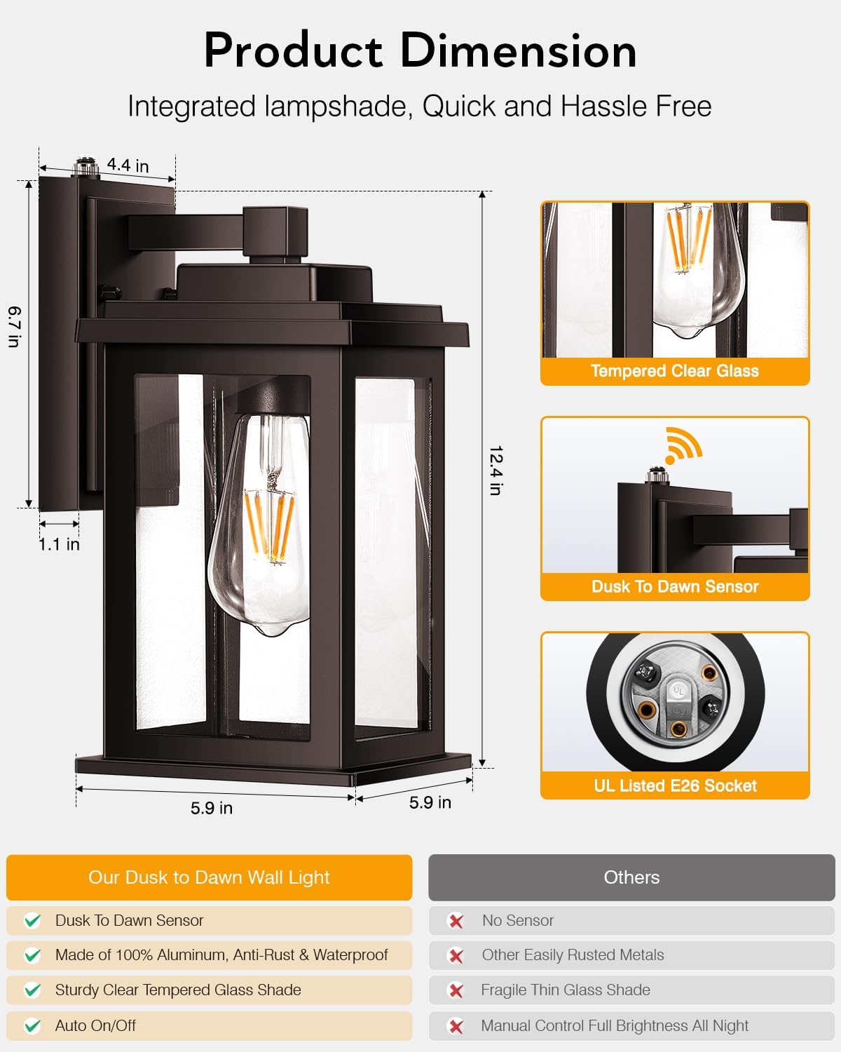 VIANIS Bronze Dusk to Dawn Outdoor Lighting, 2 Pack Outdoor Lights for House, Outdoor Pendant Lights, Hanging Porch Light, Bronze Outdoor Hanging Lights with Tempered Glass