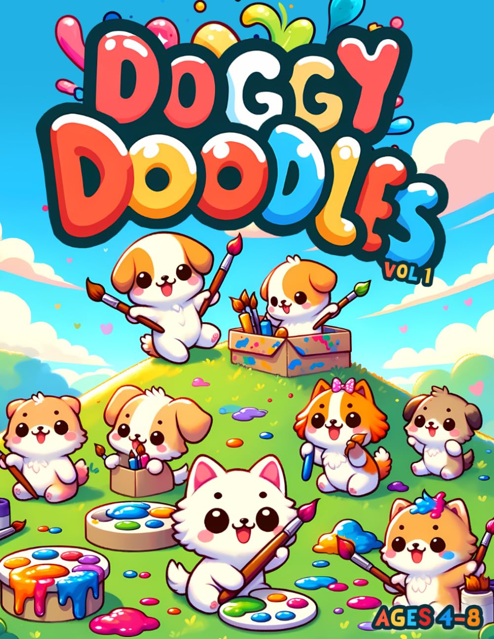 Doggy Doodles, Coloring Book For Kids Ages 4-8 Volume 1: Relaxing Coloring of Cute, Kawaii, Adorable Cartoon Dogs & Puppies