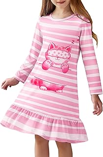 Arshiner Girls' Long-Sleeved Nightdress, Children's Sleep Dress, Crew Neck Night Dress, Winter Sleepwear for Girls, A-line Nightdress, 4-12 Years