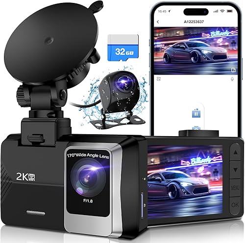 Dash Cam delantera y trasera 2K, negro
