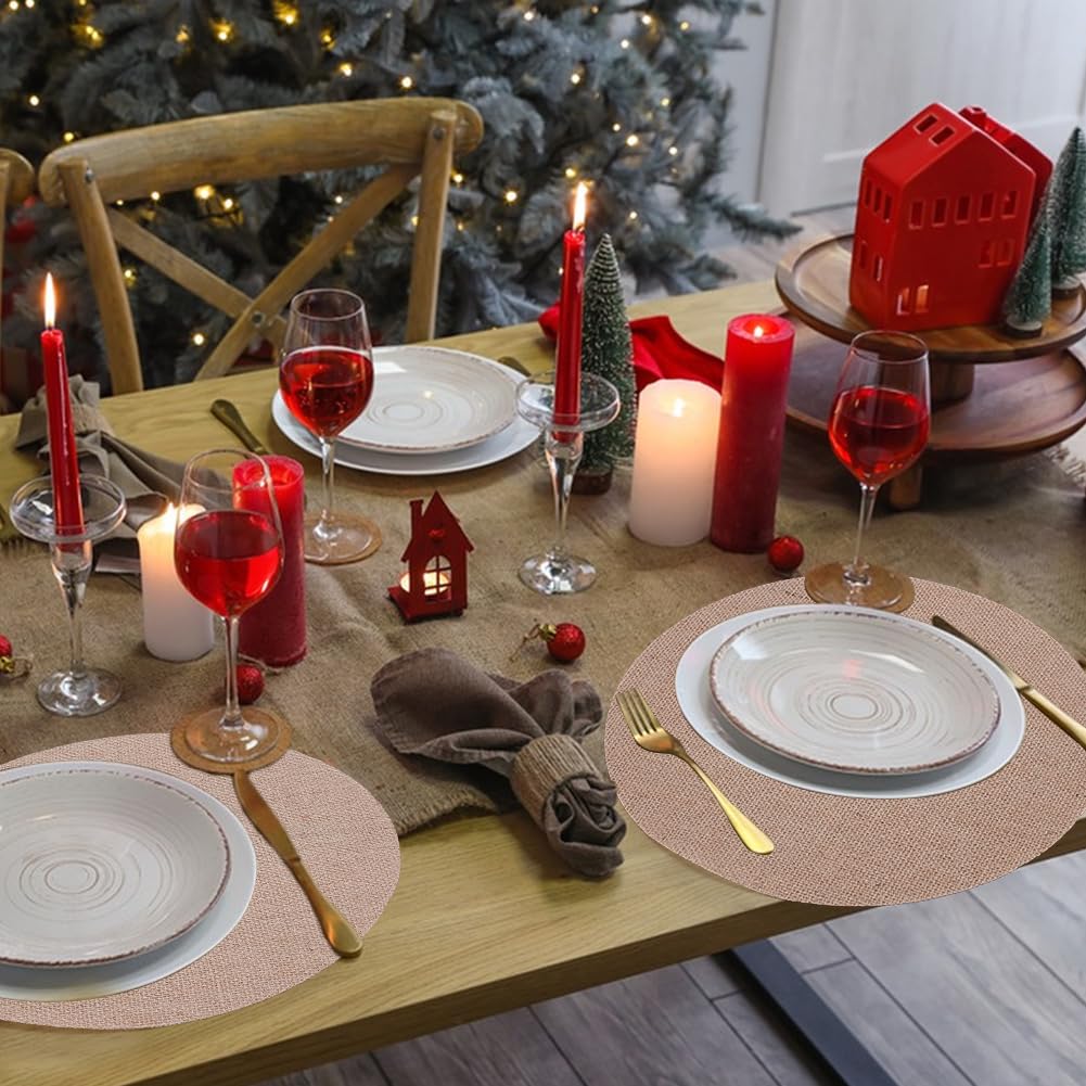 UNICRAFTALE 120 Pcs Napperons en Toile De Jute Ronds Ferme pour Décor Noël | Réutilisables Résistants À La Chaleur Marron Burlywood 120 pièces en gros