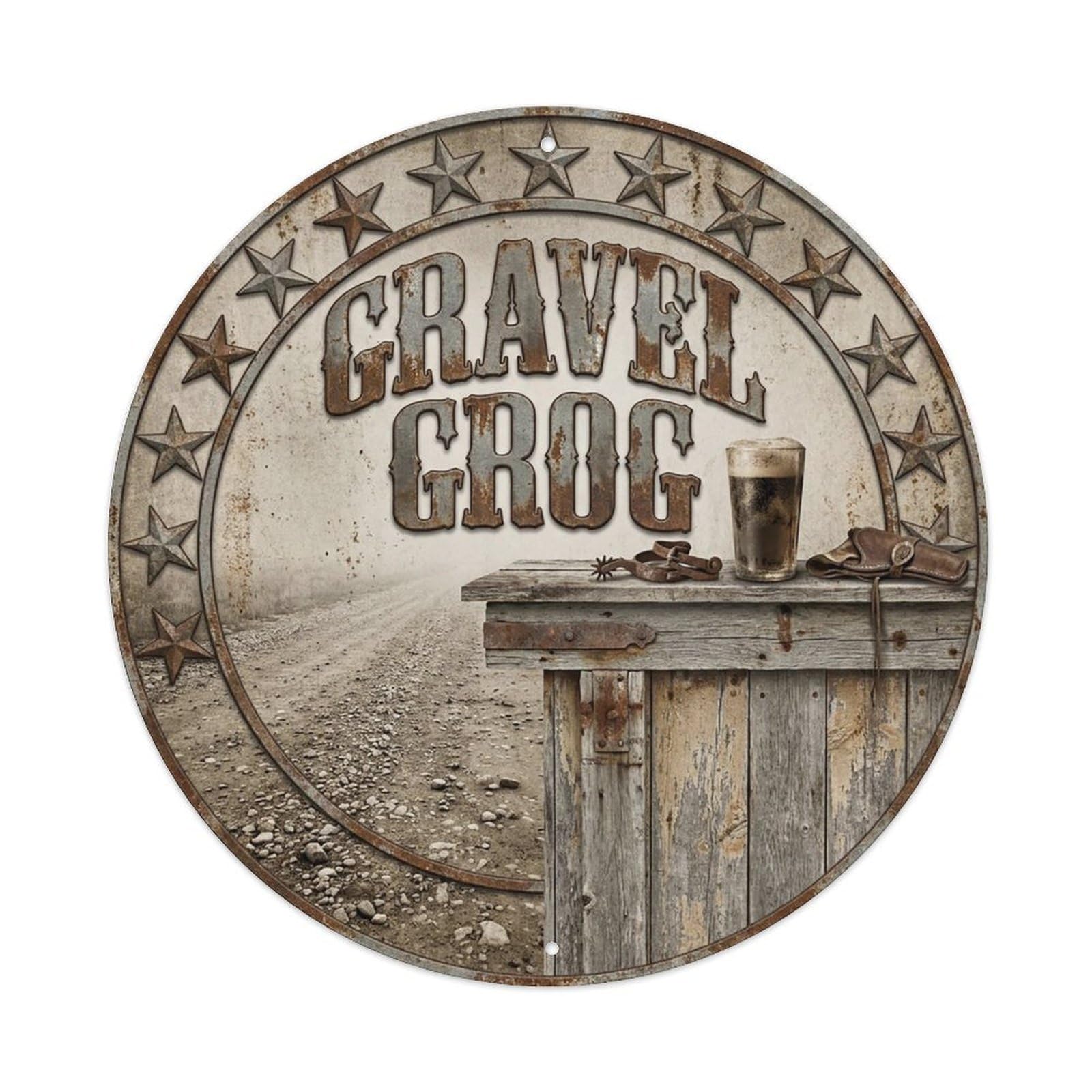 Vintage Beer Western Cowboy Gravel Grog Retro Bar for Pub Vintage Metal Tin Sign Plaque Wall Decor for Cafe, Club Bar, Office, Garden Metal Poster 8x8Inch