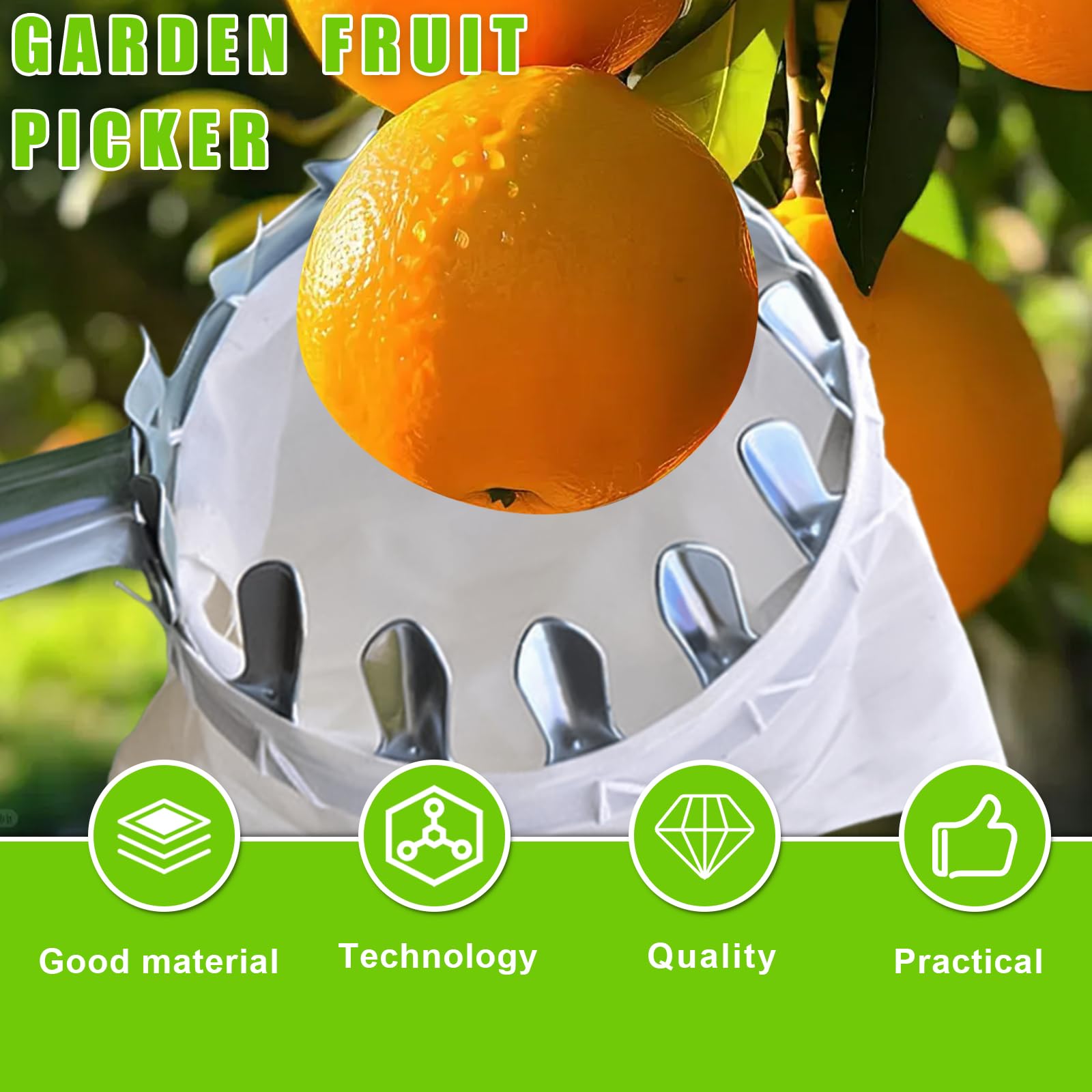 Raccogli frutta, diametro 16 cm, con manico telescopico fino a 160 cm, aiuto per la raccolta di frutta con sacchetto di cotone, raccolta di prugne, raccolta di pere, facile da montare