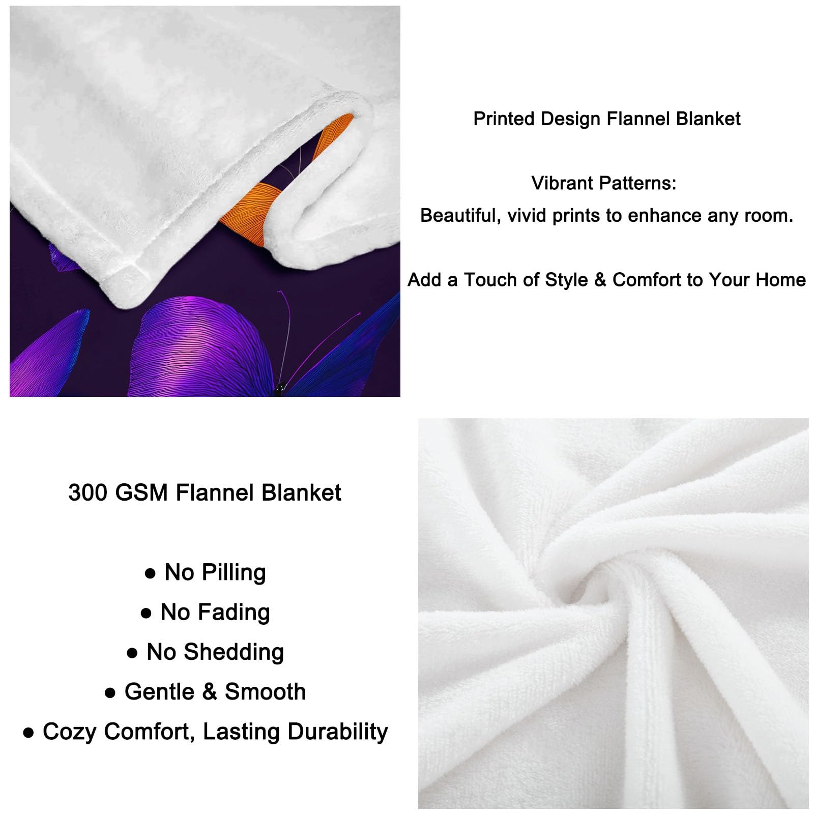 Ultracienki koc flanelowy, 220 x 240 cm, fioletowy, 220 x 240 cm, pluszowy i ciepły, neonowy, kolorowy nadruk motyla, lekki koc na łóżko, pościel na sofę, do podróży, dla dzieci i dorosłych, 220 x 240