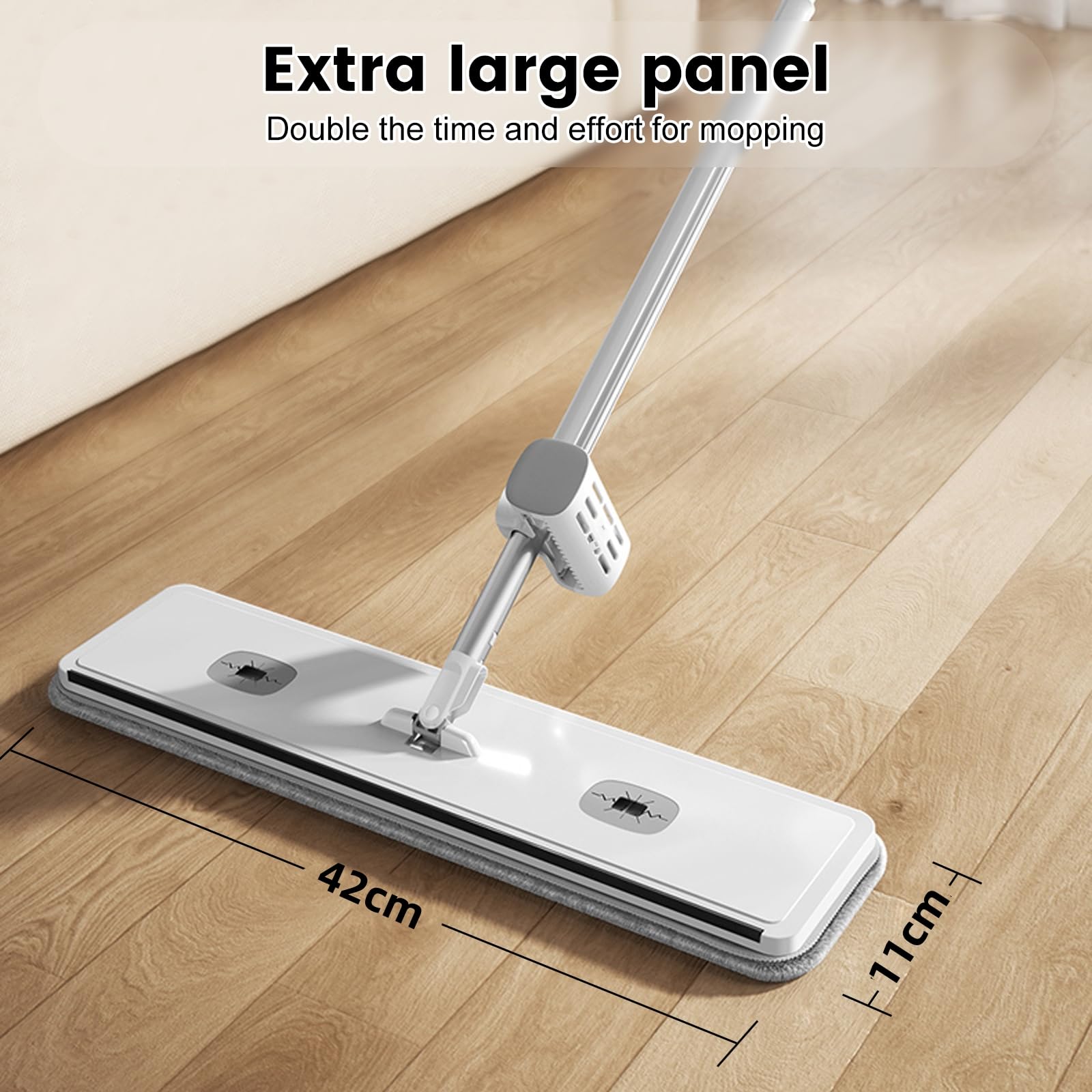Płaski Mop Do Mycia Podłóg, Samoczyszczący 133 cm, Z Funkcją Skurczową, Obracany o 360°, 5 Ściereczek Z Mikrofibry Do Twardego Drewna, Płytek, Marmuru