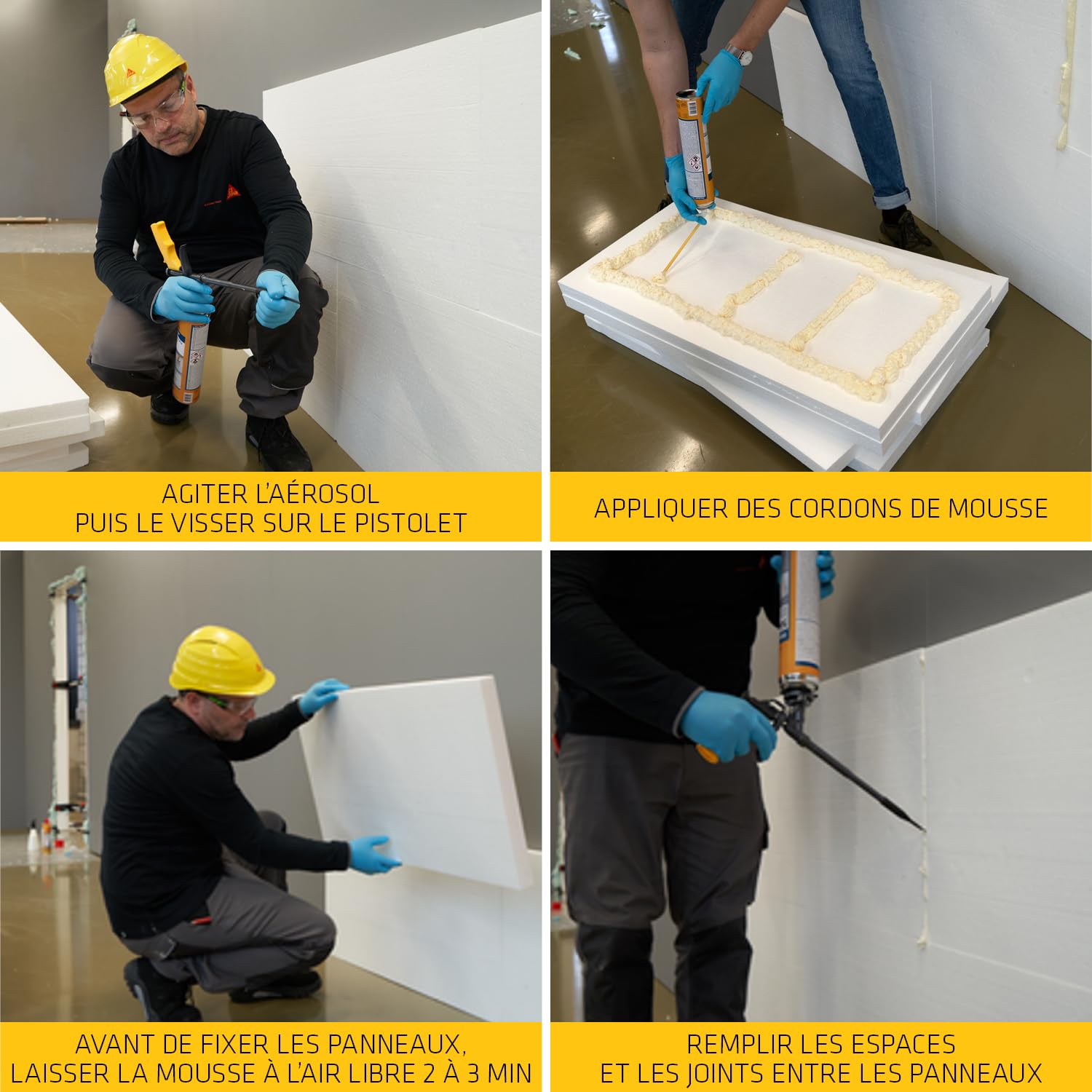 SIKA - Lot de 3x Mousses polyuréthane adhésive - Pour le collage d'éléments de construction - Pistolable - Blanc - 500ml + Pistolet d'application