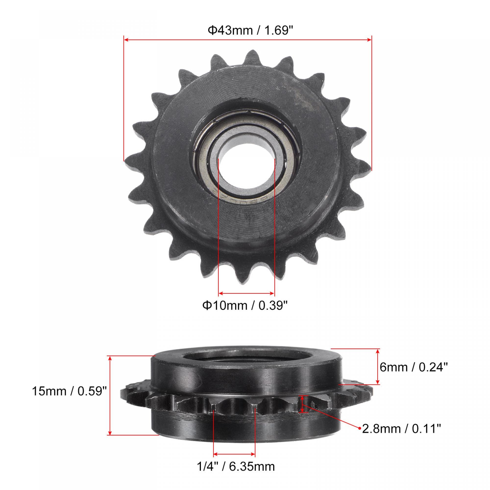 Uxcell 12 Tooth Idler Sprocket 8mm Bore 1/2 Pitch Uxcell Chain Idler Sprocket - 12 Tooth 1/2 Pitch With 8mm Bore & Double Bearing For ISO 08B Chains