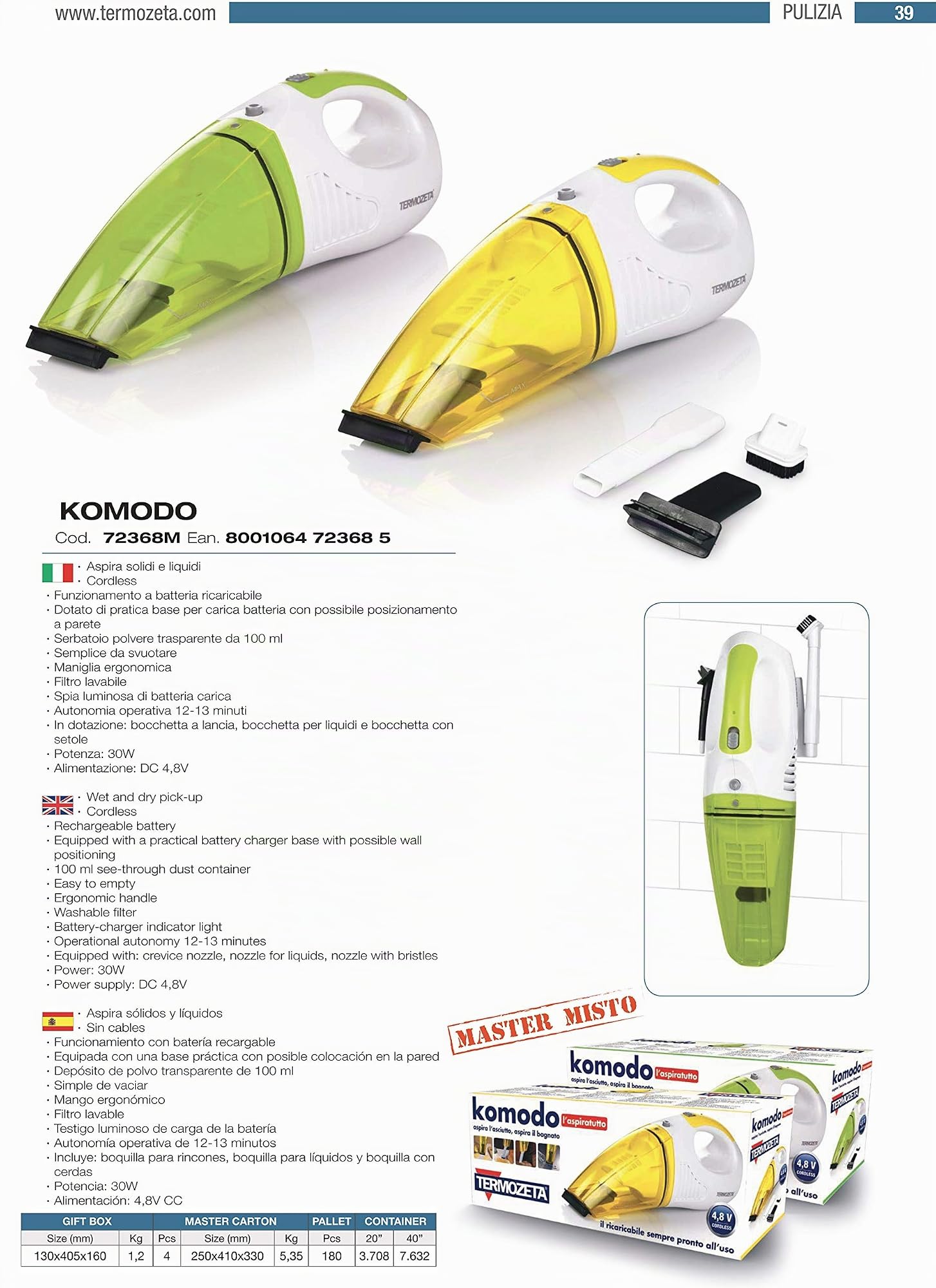 Termozeta 72368 g senza sacchetto Trasparente, Bianco, Giallo aspiratore portatile
