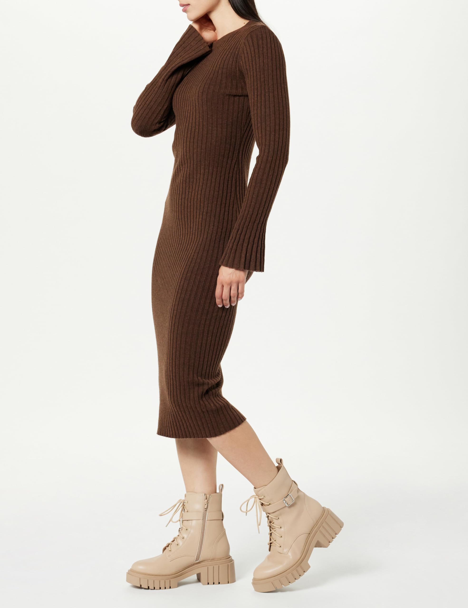 The Drop Vestito da Donna, Fernanda, in Maglia a Costine, con Maniche a Campana
