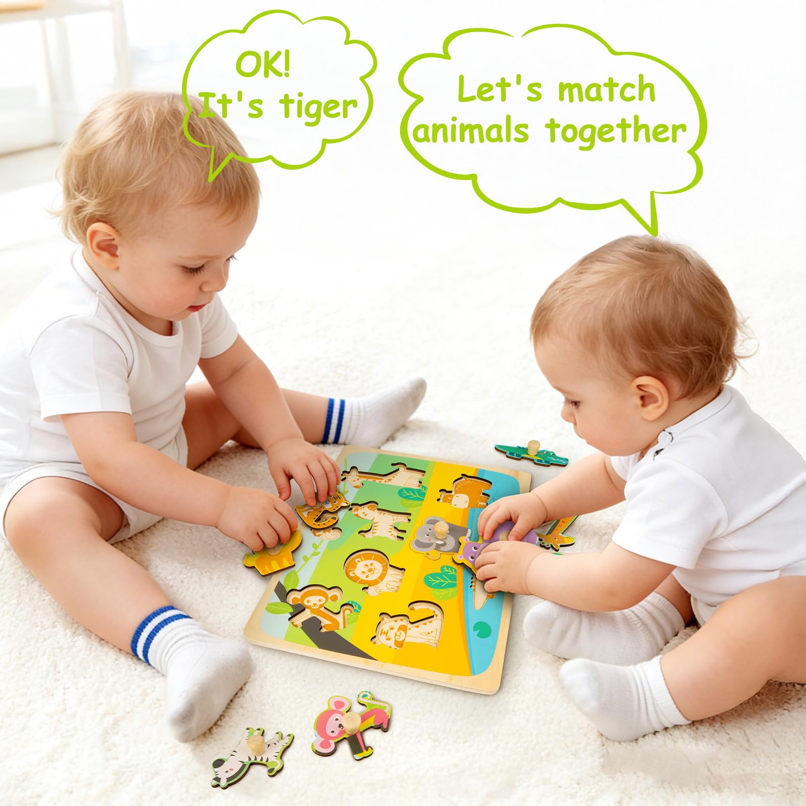 Puzzle Legno Bambini 1 2 Anno, Animale Puzzle di Animali con Maniglie, Montessori Giochi Bambino Educativi, Legno Giocattoli Bambini, Puzzle in Legno Bambina 2 3 4 Anni