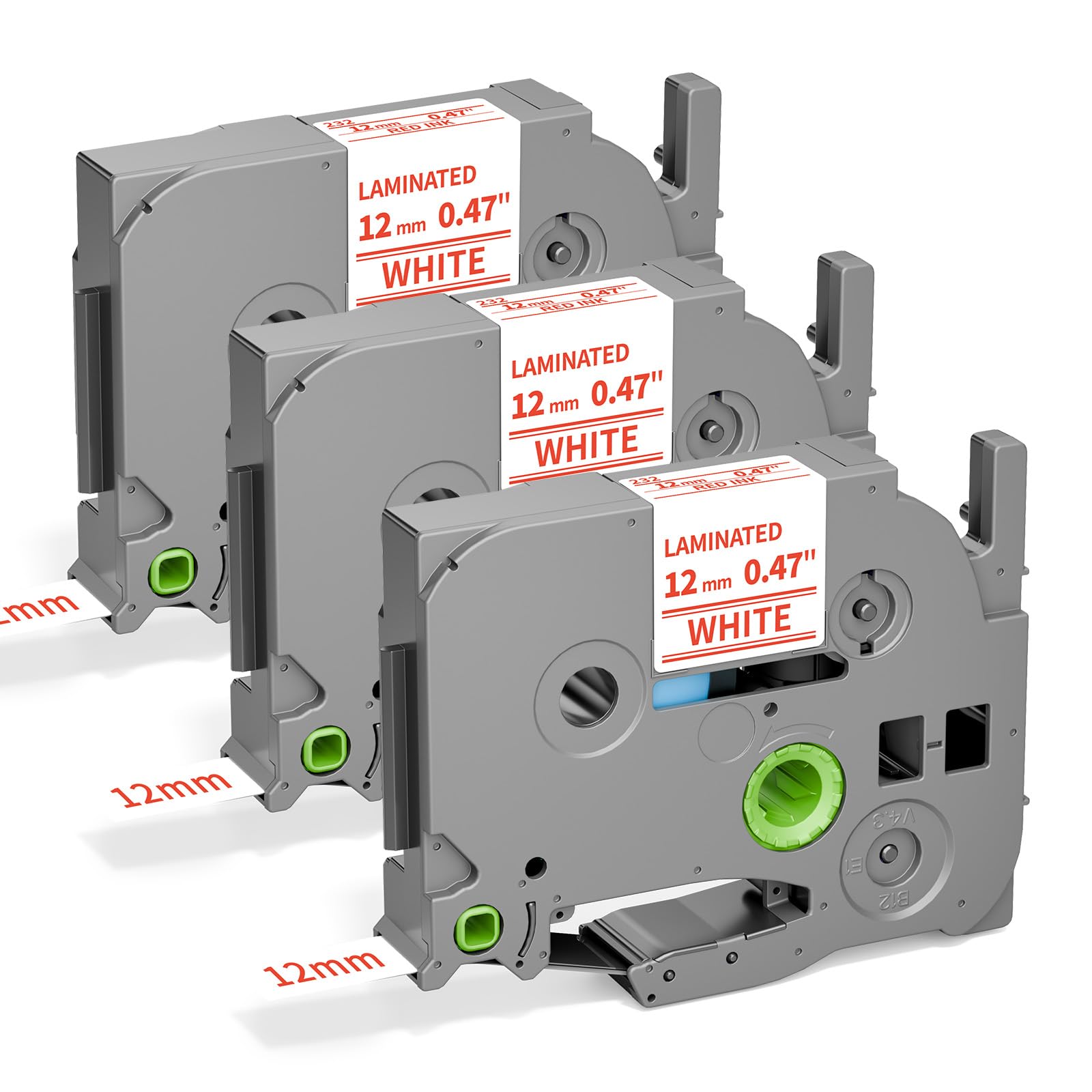 12mm Red on White Tze-232 Compatible with Brother PTouch 1/2in Label Tape
