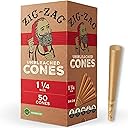 ZIG-ZAG Pre Rolled Cones 1 1/4 Size (50 Pack) Unbleached - Slow Burning Pre Rolled Cones with Tips & Packing Tubes Included - Bulk Pack