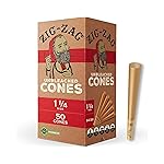 ZIG-ZAG Pre Rolled Cones 1 1/4 Size (50 Pack) Unbleached - Slow Burning Pre Rolled Cones with Tips & Packing Tubes Included - Bulk Pack
