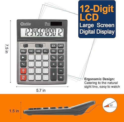 Miniatura 2 de Calculadora de escritorio de 12 dígitos con pantalla LCD grande, botones grandes, calculadora básica, función estándar, calculadora solar con