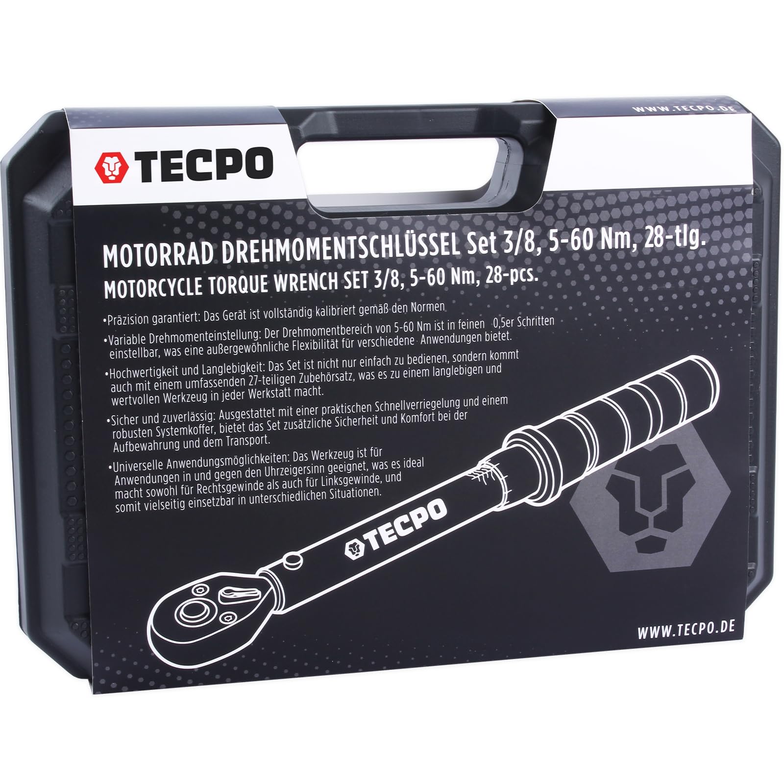 TECPO Motorrad Drehmomentschlüssel Set 3/8" 5-60Nm Schlüssel feine Abstufung