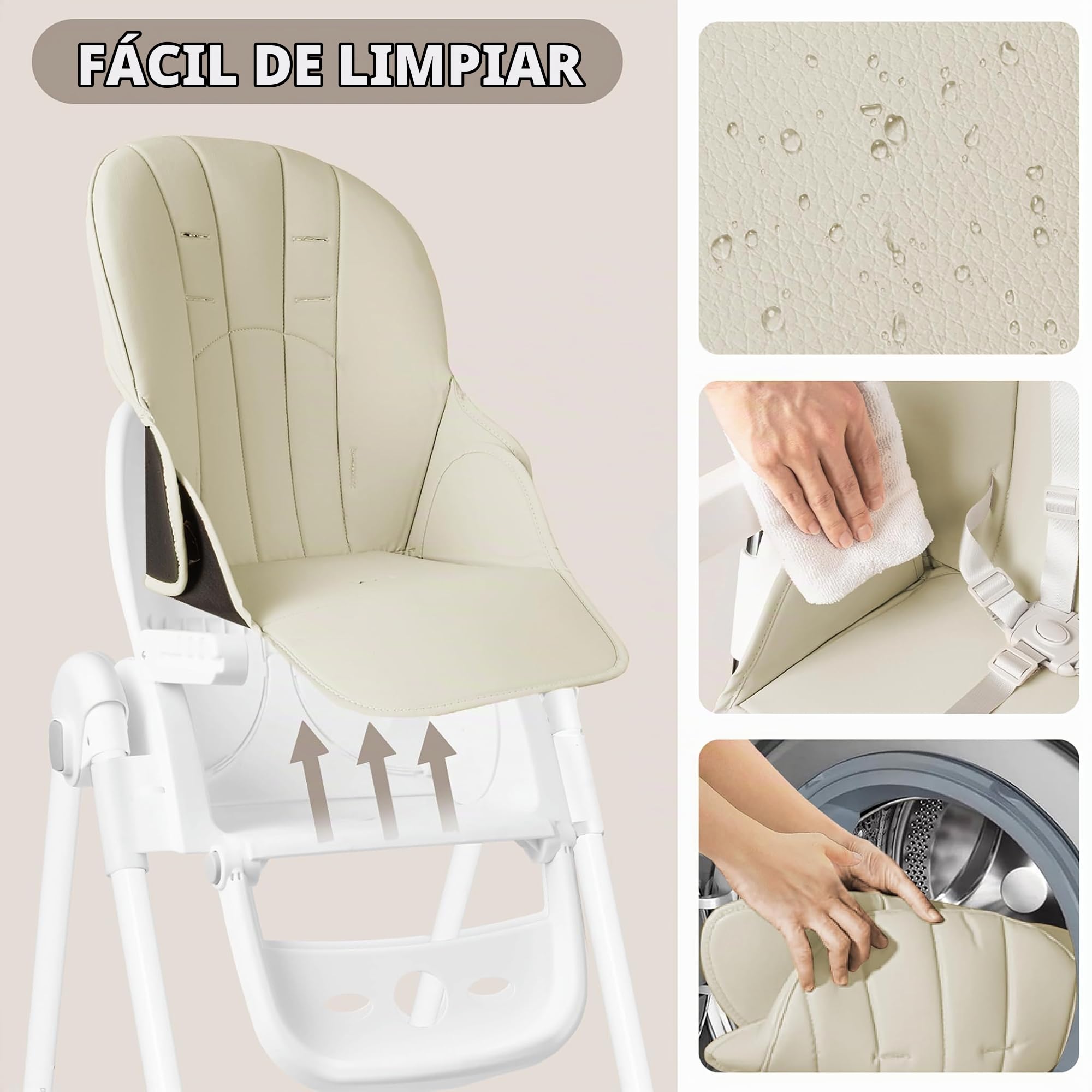ACXIN Trona plegable para bebé, silla de comedor infantil ajustable en altura con bandeja de doble capa y cinturón de seguridad, trona portátil con función reclinable para el hogar y al aire libre,