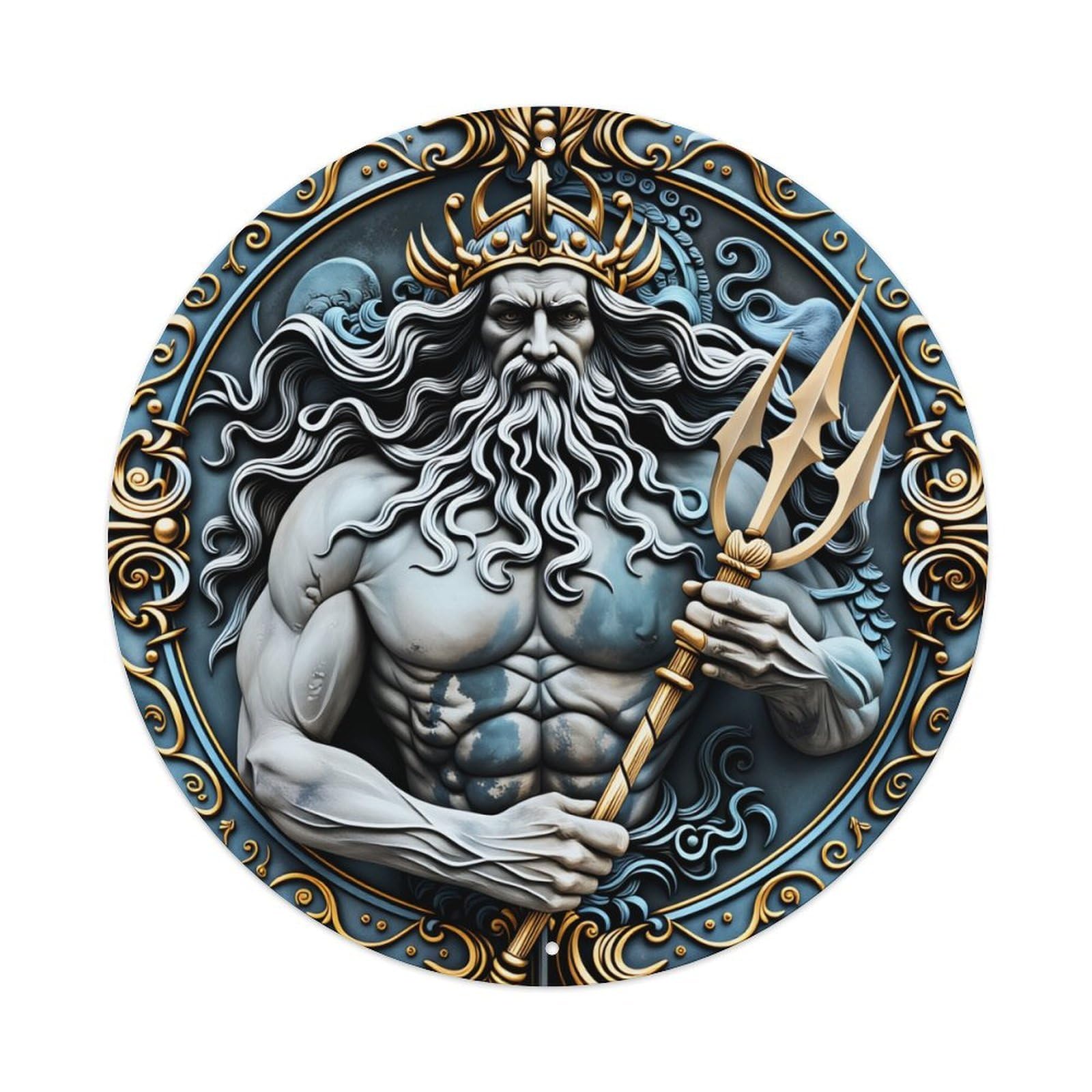 Ocean God With Trident Crown Metal Tin Sign Vintage Garden Bedroom Cafe Bar Man Cave Home Wall Decor Metal Poster 8x8 inches
