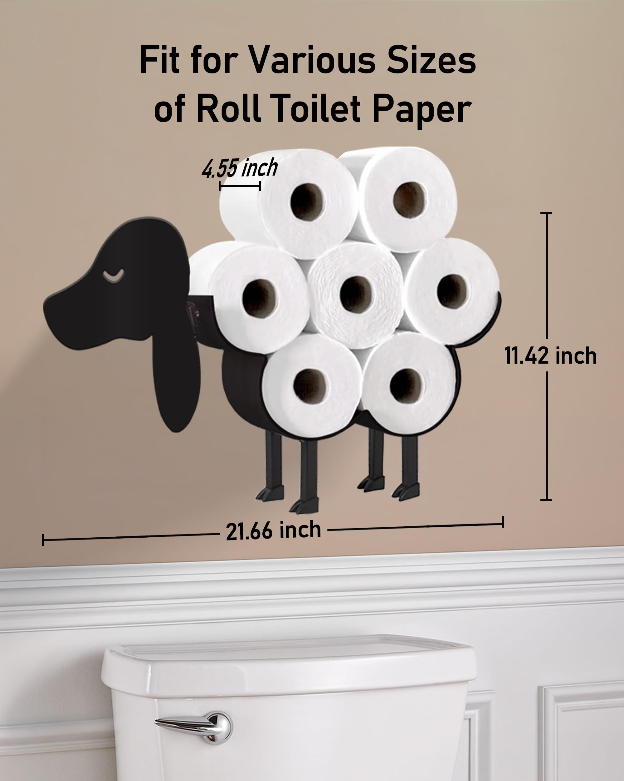 Wigag Dachshund Toilet Paper Holder for 8 Rolls, Wall Mounted Decorative Storage, Farmhouse Bathroom Unique Decor - Image 3