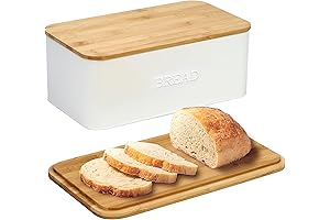 White Marble Bread Box with Cutting Board Lid for Kitchen Countertop