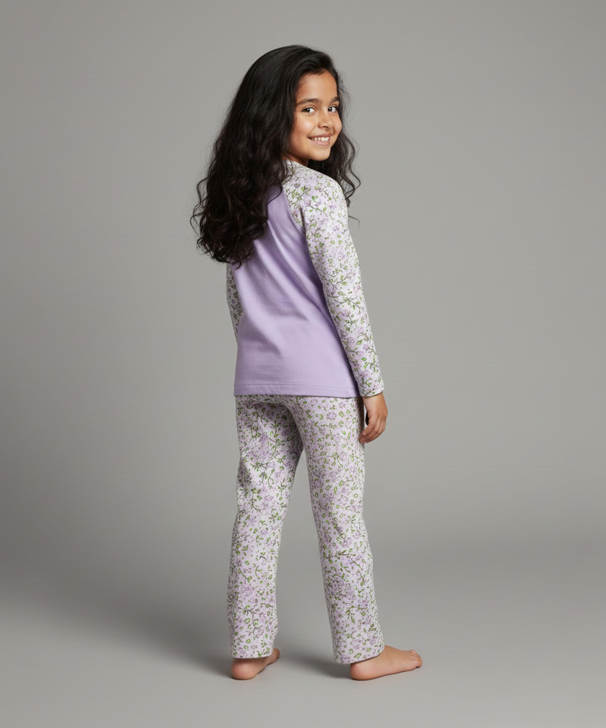 KYDA KIDS® T-shirt a maniche lunghe in 100% cotone raglan e pantaloni a gamba larga, set coordinato traspirante di alta qualità, elegante abbigliamento casual per ragazze, confezione da 1