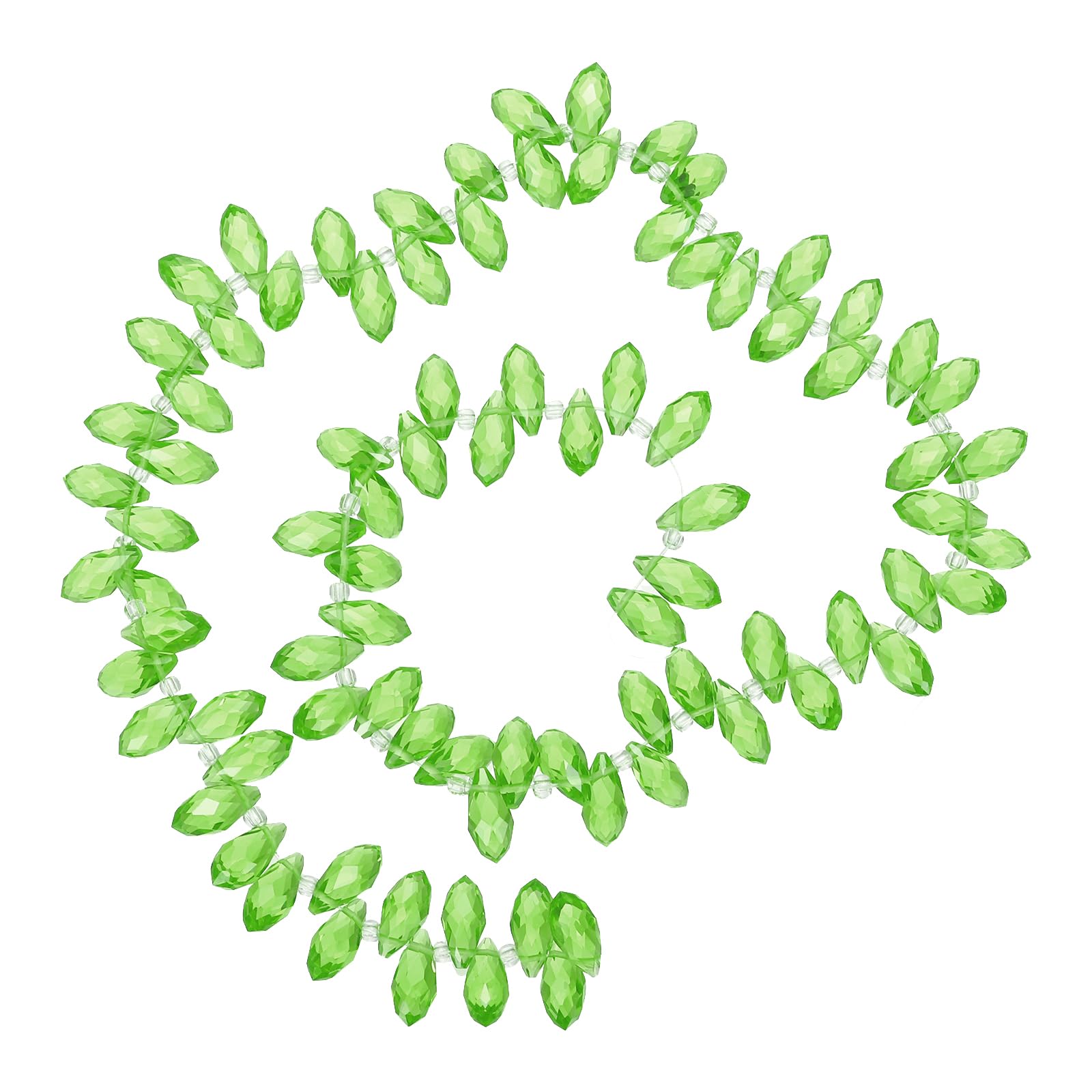PATIKIL 2 Strands 180-190Pcs Teardrop Crystal Beads, 12x6mm Faceted Teardrop Briolette Horizontal Glass Beads Loose Bead for Bracelet Jewelry Making, Light Green