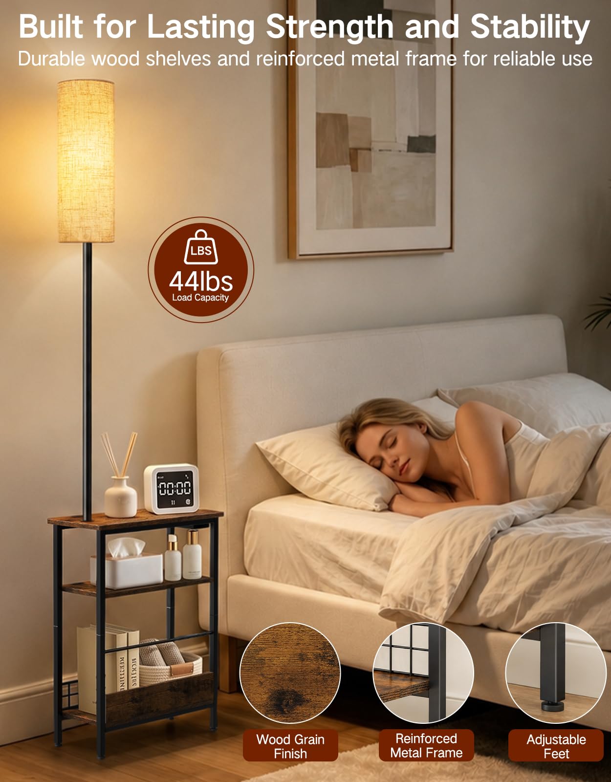 Lampadaire avec Table et Ports USB-A/USB-C