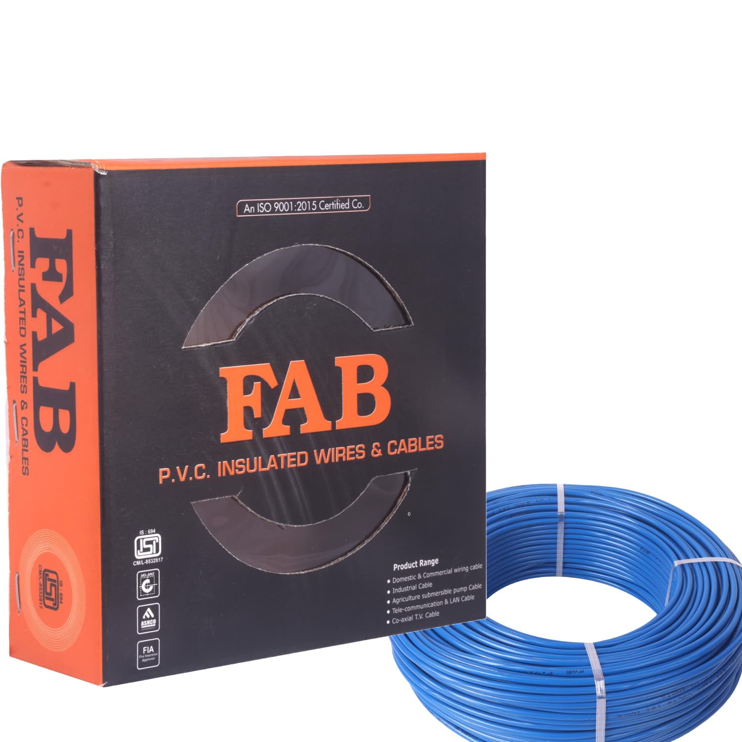 FAB 2.5 MM 90 MTR FR PVC Insulated CCA Copper Wire, Single Core Multi Strand House Cable for Gauge (10 No.) (Blue)