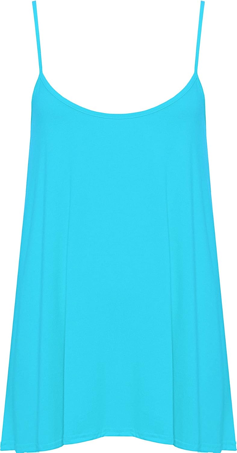 Womens Plain Strappy Sleeveless Ladies Swing Cami Vest Top