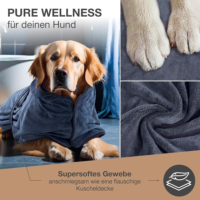Foto 5 de 8 de FLUFFINO Albornoz para Perros Azul Oscuro, Talla L, Suave, Absorbente, Lavable, de Secado rápido