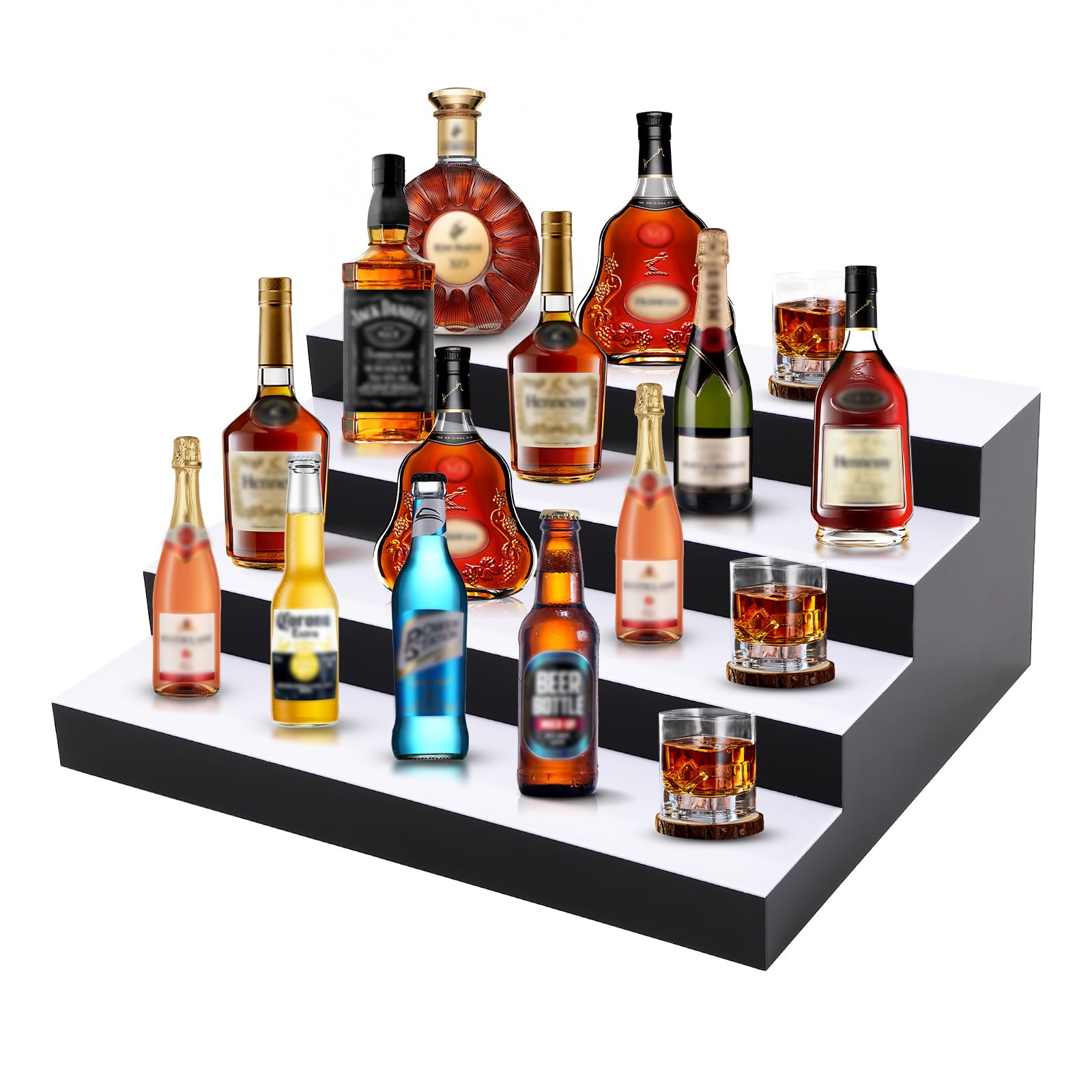 Photo 1 of Dollate 4-Tier 20 Inch LED Liquor Bottle Display Shelf, Tabletop Wine Rack 16 Colors, Adjustable Light for Home Bar, Party, Commercial Use