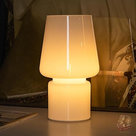 MJ PREMIER MJ PREMIER Battery Operated Lamp, Mushroom Lamp Home Decor, Cordless Table Lamp with LED Bulb for Power Light, Decorative Lamps for Living Room Kitchen Bedroom (Cream White)