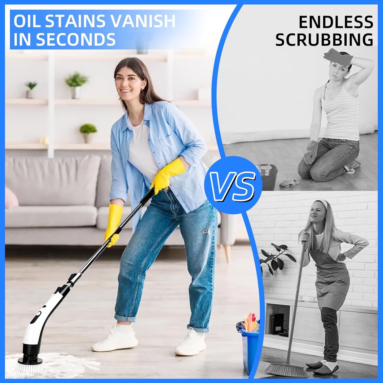 PUNOMO Electric Spin Scrubber, 2026 Upgraded Cordless Cleaning Brush Bathroom Scrubber with 8 Replaceable Brush Heads, Adjustable Long Handle Power Scrubber for Bathtub Shower Kitchen Floo