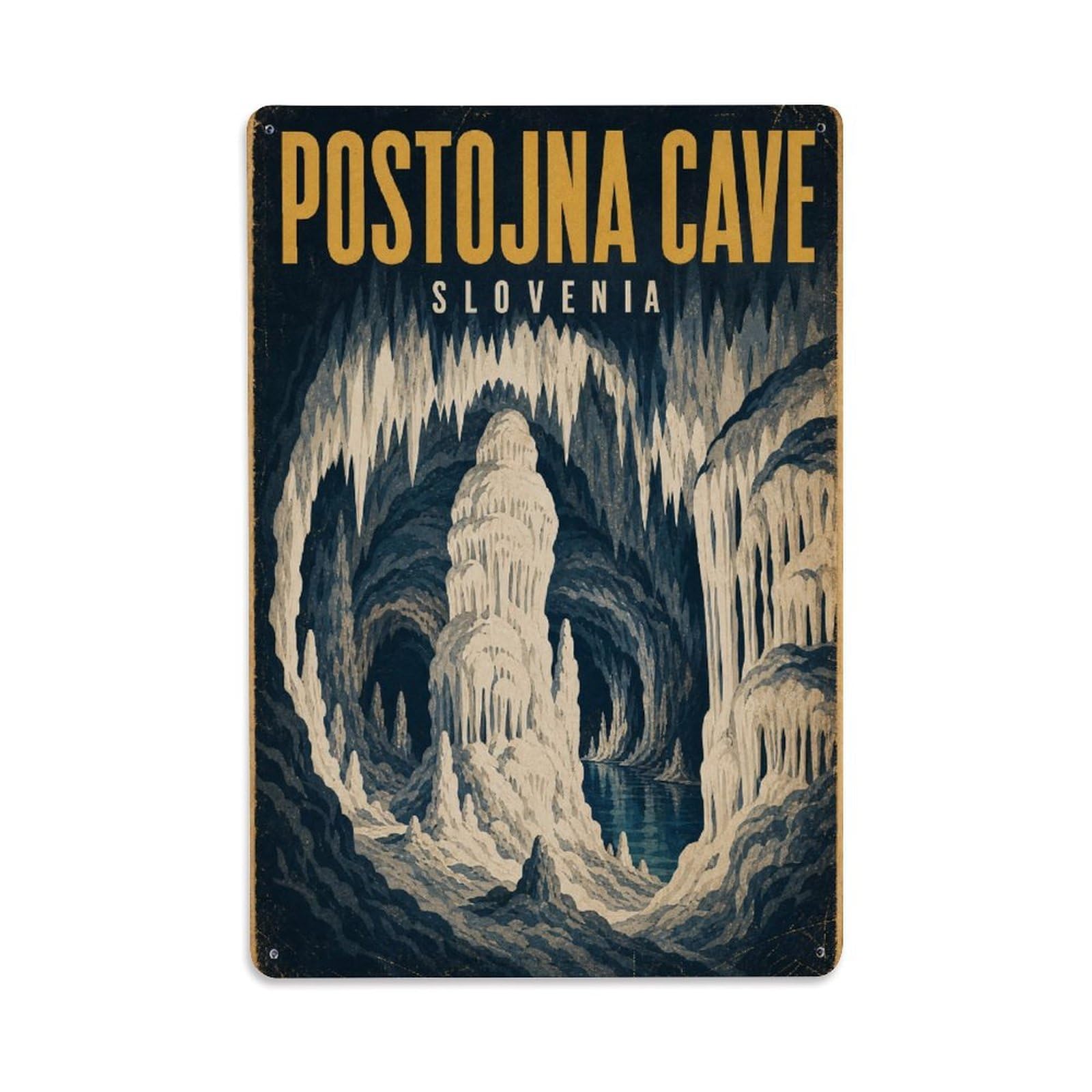 Travel Vintage Slovenia Postojna Cave Metal Tin Sign Plaque Wall Decor for Cafe, Club Bar, Office, Garden Metal Poster 8x12Inch