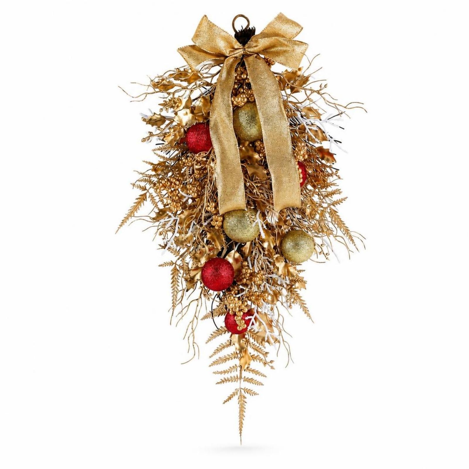 Adorno Navideño Colgante Dorado Guirnalda Lazo Ornamento Decoración Plástico Ligero con Diseño Invertido y Lazo Grande Adecuado para Puerta Pared Entrada Sala Escaparate
