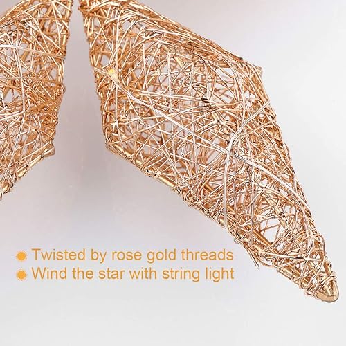 Miniatura 7 de NUOBESTY Estrella de árbol de Navidad, 1 unidad, adorno de árbol de Navidad con forma de estrella de hierro hueco con cadena de luces, adorno para