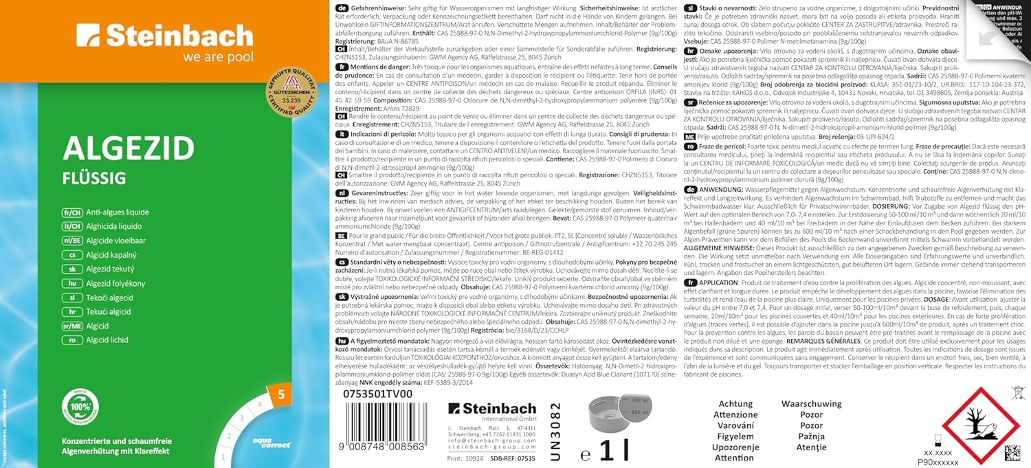 Steinbach | Poolpflege Starter Set | inkl. Algezid, Total Blue 20g, 50er Teststreifen Kit, Dosierschwimmer & Testkit für pH-Wert/Chlor | ideal zur Wasserkontrolle | Poolwasser sauber & kristallklar