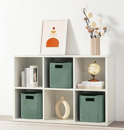 Miniatura 10 de UBBCARE Juego de 3 cestas de cuerda de algodón de 13 x 13 x 13 pulgadas, cestas de almacenamiento tejidas para estantes, organización con asas,