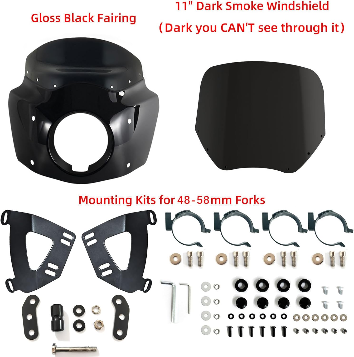 FATECIM Motorcycle 5.75" Headlight Fairing with 11" Dark Smoke Windshield Windscreen 48-58mm Mounting Kit Headlight Extension Block For Harley Low Rider S FXLRS 2020 2021 2022 2023