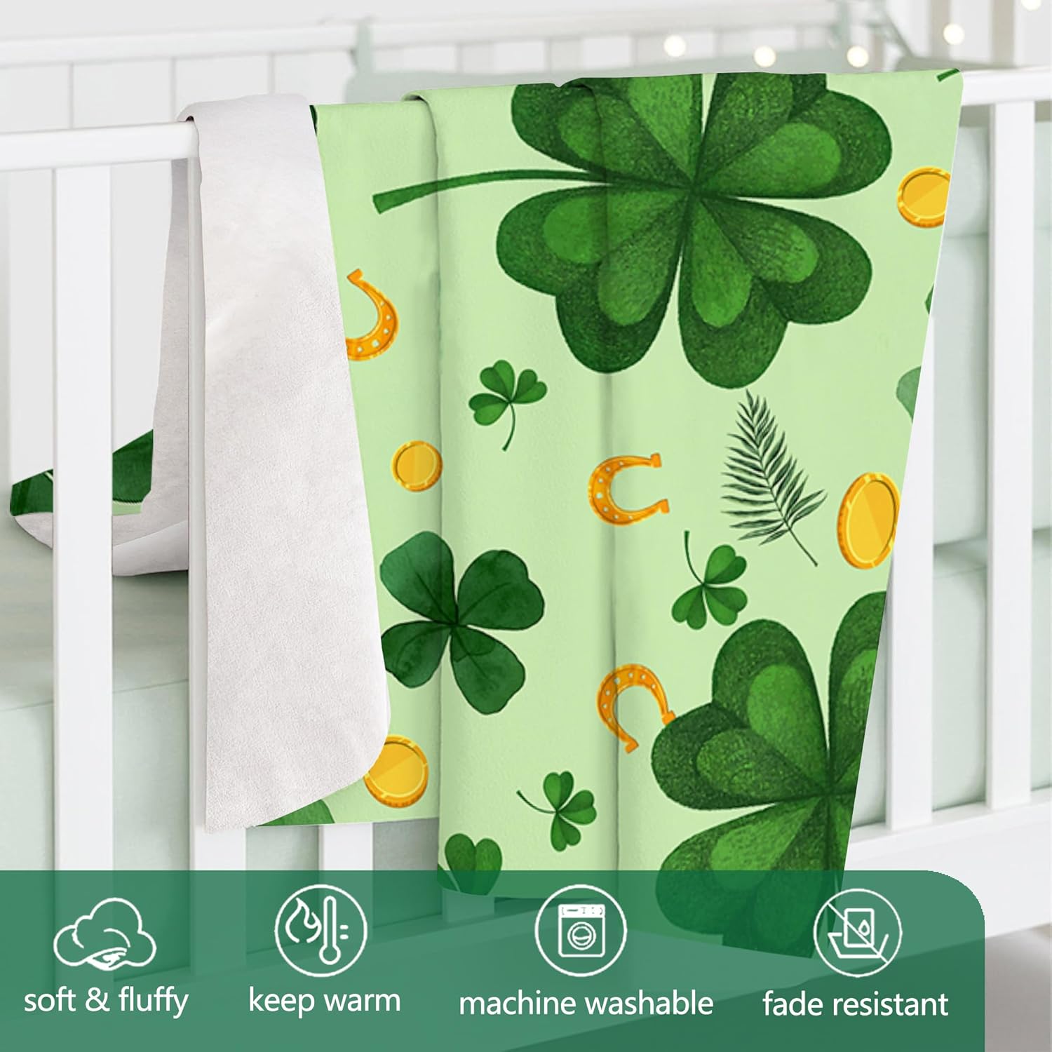 Hexagram St Patricks Day Blanket, Shamrock St Patricks Day Decor, Lucky Saint Throw Blanket 50" X 60", Saint Gifts for Him Her, Shamrock Decorations for Home - Image 5