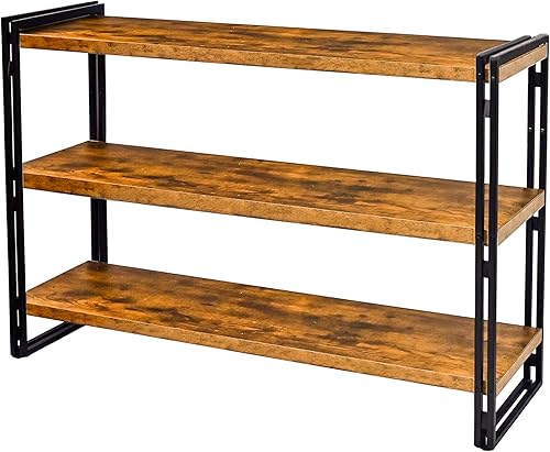 Estantería industrial de 3 niveles de madera rústica y metal de 47 pulgadas para oficina en casa, dormitorio, cocina, baño (marrón rústico, 3