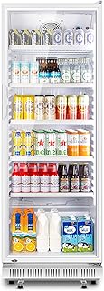 Tylza Commercial Refrigerator with Glass Door Display Beverage Fridge, 360L Upright Beverage Cooler Merchandiser with Rebound Door, Fast Cooling, Low Noise, White
