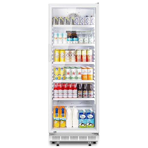 Tylza Commercial Refrigerator with Glass Door Display Beverage Fridge, 360L Upright Beverage Cooler Merchandiser with Rebound Door, Fast Cooling, Low Noise, White