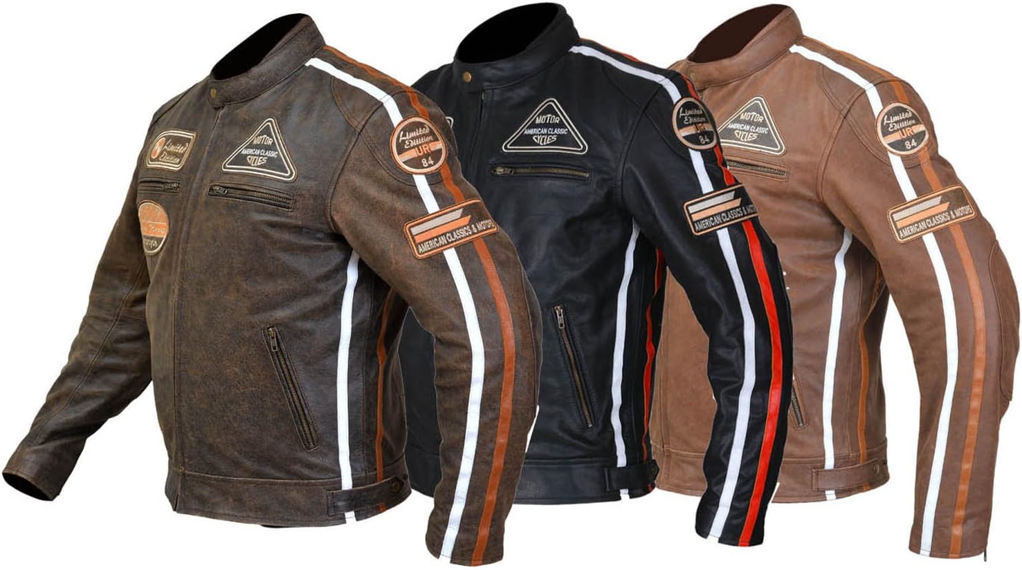 Leather Vintage Retro Style Motorcycle Motorbike CE Armoure Protection Jacket