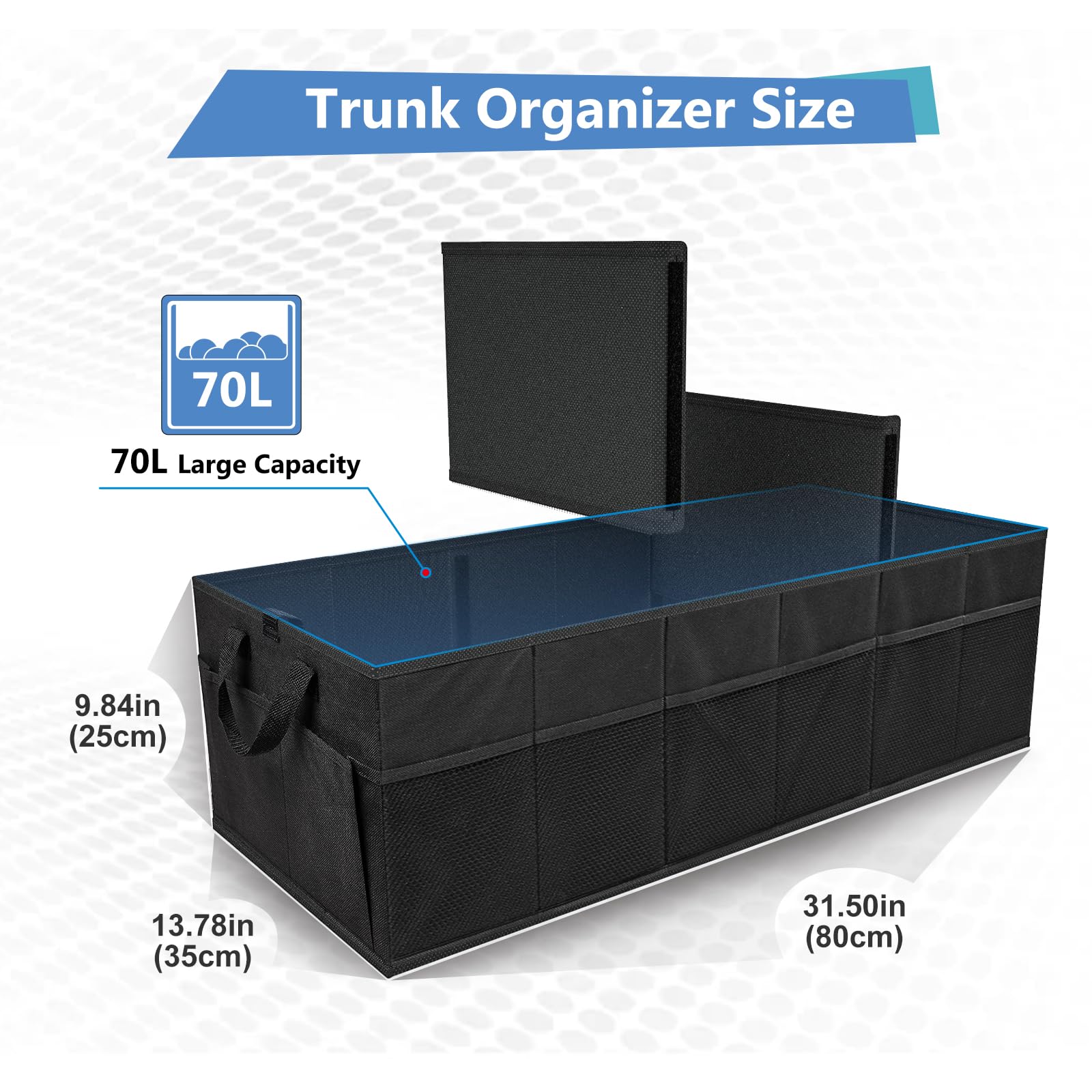 MIU COLOR Kofferraum-Organizer, 70 l, große Kapazität, Auto-Organizer, 12 Taschen mit rutschfester Unterseite, zusammenklappbar, mehrere Fächer, Auto-Aufbewahrungs-Organizer für